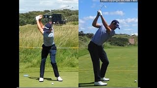 Justin Thomas golf swing  Long Iron faceon amp downtheline July 2017 [upl. by Ademordna]